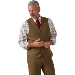 2022 Alan Paine Mens Combrook Tweed Shooting Field Waistcoat COMGLBW - Hawthorn Colour Hawthorn