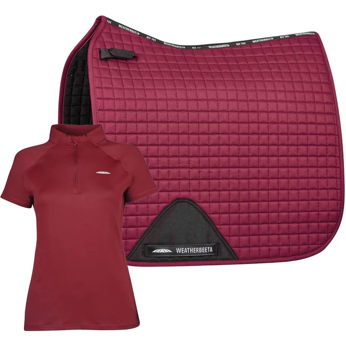 2023 Weatherbeeta Womens Prime Short Sleeve Top & Prime Dressage Saddle Pad Bundle 1019060001000745 - Maroon 3 2023 Weatherbeeta Womens Prime Short Sleeve Top & Prime Dressage Saddle Pad Bundle 1019060001000745 - Maroon
