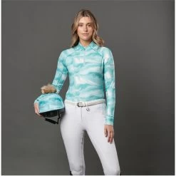 2022 Weatherbeeta Womens Ruby Printed Long Sleeve Top 1009342023 - Turquoise Swirl -Equestrian Products Store 4511 1009342000 TURQUOISESWIRLMARBLEPRINT WB Ruby LS OMhelmet Image Null Hero.700x700
